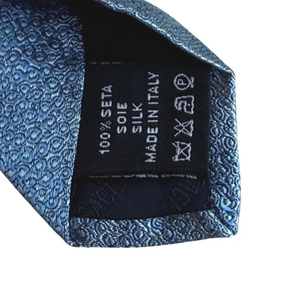 Vintage Versace Light Blue Silk Medusa Logo Textured Jacquard Tie Made in Italy